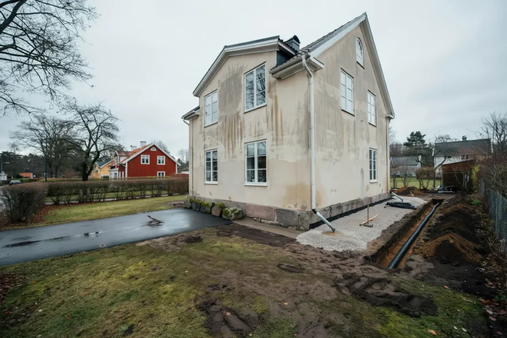 fukts ker k llare b rjar utomhus mark tg rder som leder bort vatten fr n husgrunden